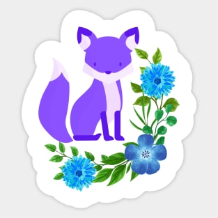 Purple fox with blue flowers Sticker